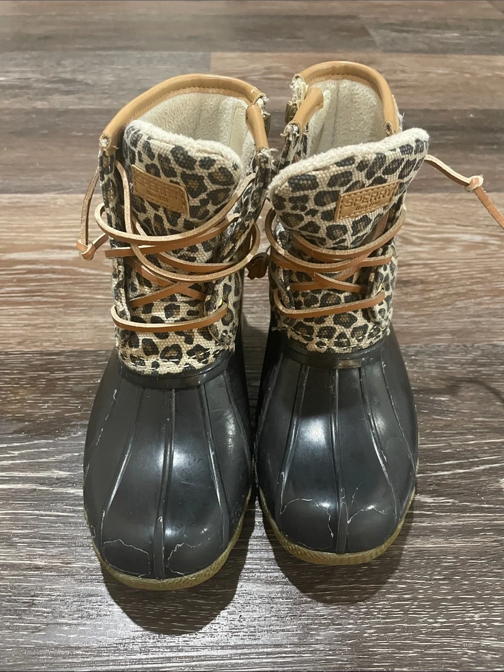 Sperry Kids Leopard-Print Rain & Snow Boots - Black, Tan